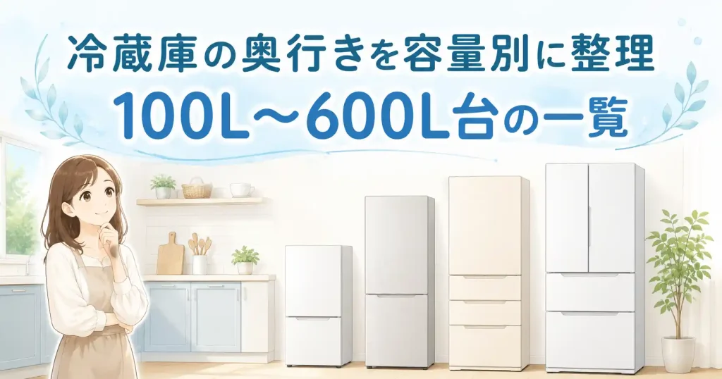 冷蔵庫の奥行きを100Lから600L台まで容量別に整理するH2画像