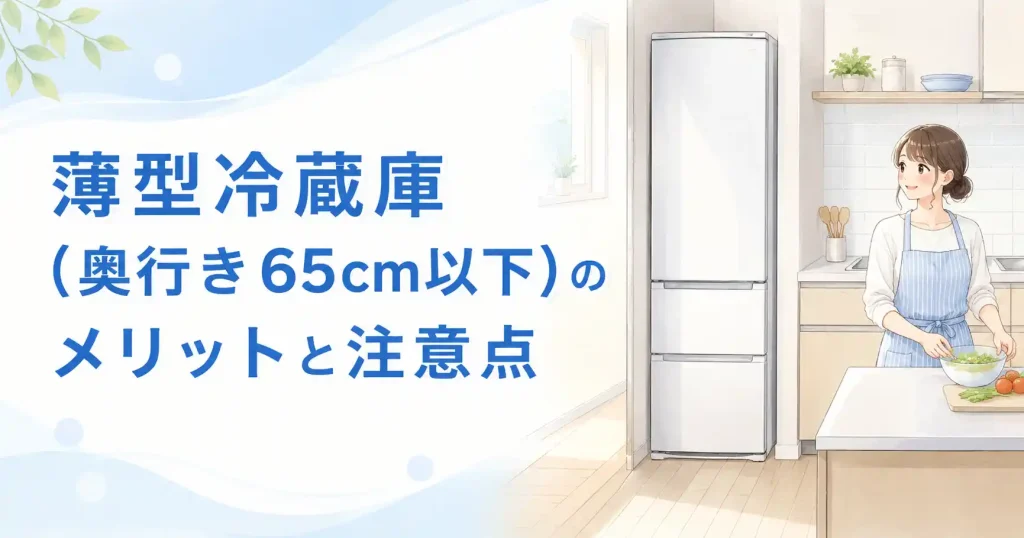 奥行き65cm以下の薄型冷蔵庫のメリットと注意点を示すH2画像