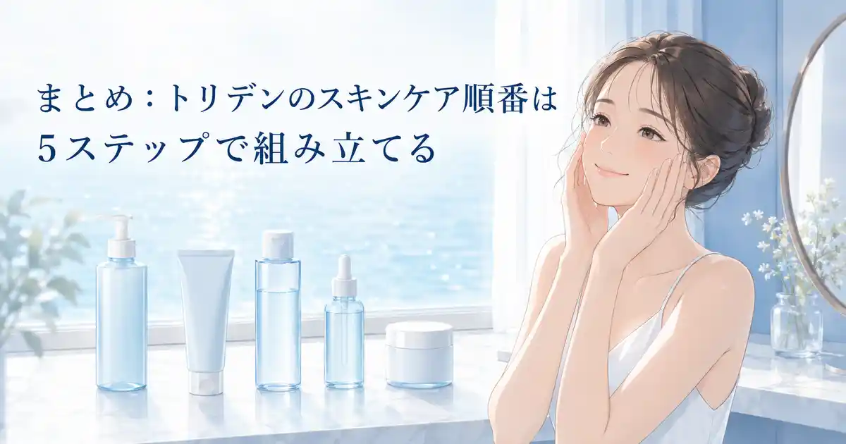 トリデンのスキンケア順番を5ステップで組み立てる女性
