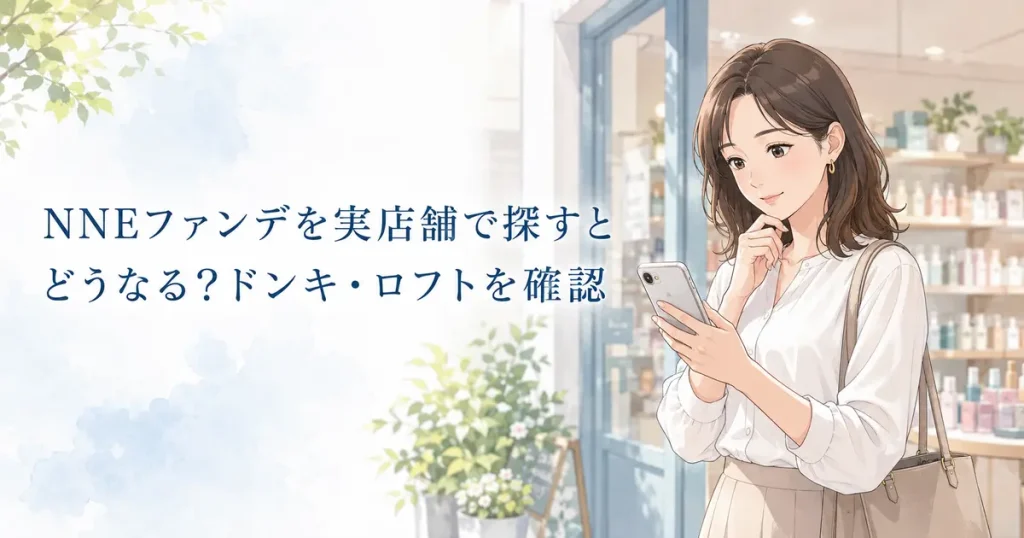 NNEファンデの実店舗での取扱状況をスマートフォンで確認する女性