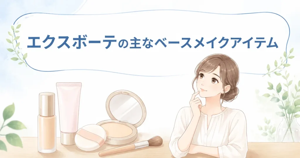 エクスボーテの主なベースメイクアイテムをイメージしたイラスト