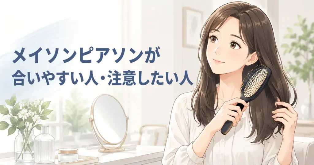 メイソンピアソンが自分の髪に合うか確かめながらブラッシングする女性