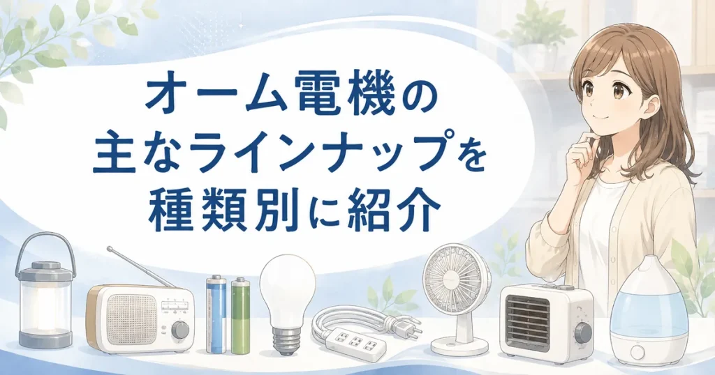 オーム電機の照明や電池など主な商品ラインナップのイメージ