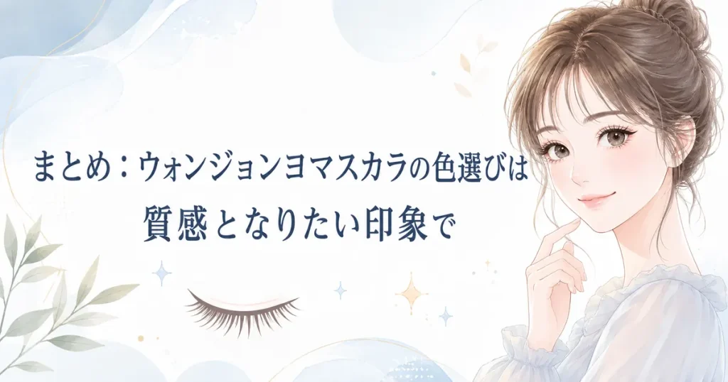 ウォンジョンヨマスカラの色選びをまとめた女性イラスト