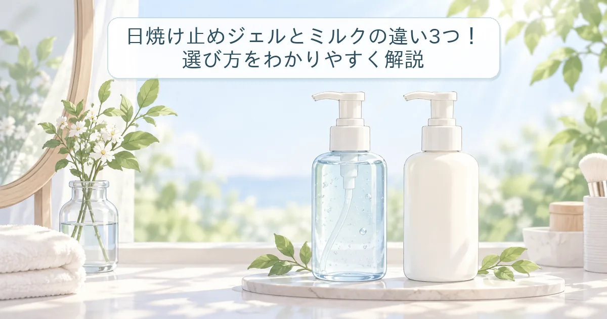 日焼け止めジェルとミルクの違いと選び方を表したイラスト