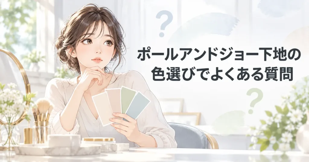 下地の色選びについて考える女性のイラスト
