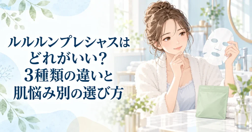 ルルルンプレシャスの3種類の違いと肌悩み別の選び方を紹介する、フェイスマスクを手にした女性のイラスト