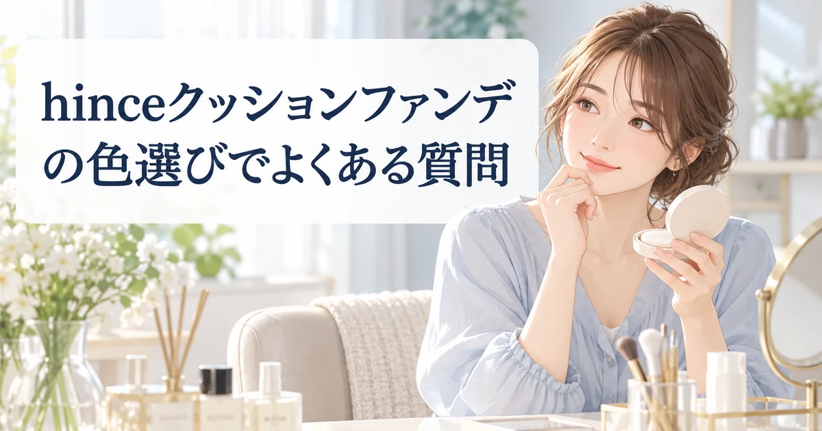 hinceクッションファンデの色選びでよくある質問を紹介する、あごに手を添えて考える女性のイラスト